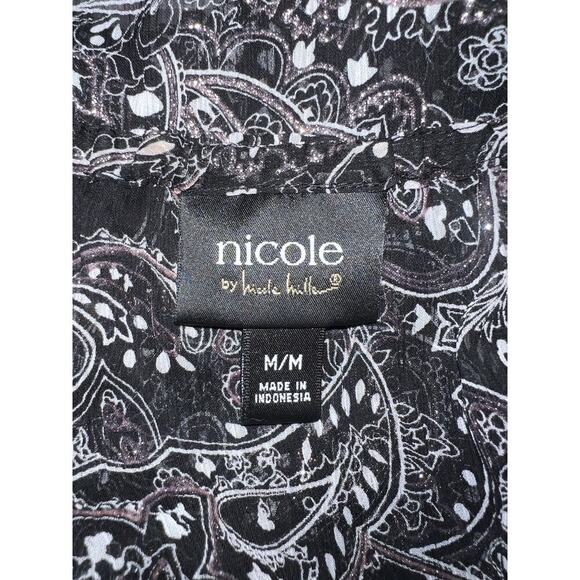 Nicole Miller Woman Size M, Sheer Black Gold Metallic Smocked FairyGoth Blouse - Picture 11 of 12